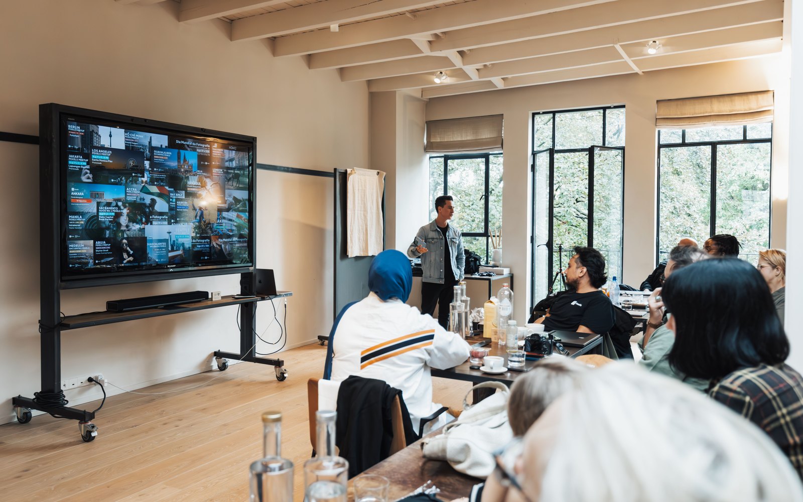 Professionals attending a business presentation